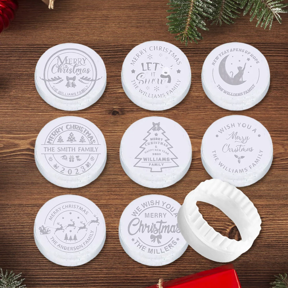 9 Pcs Personalized Christmas Cookie Stamp with Cutter Merry Christmas Cookies Stamps Cookie Cutter Stamps for Baking Decoration