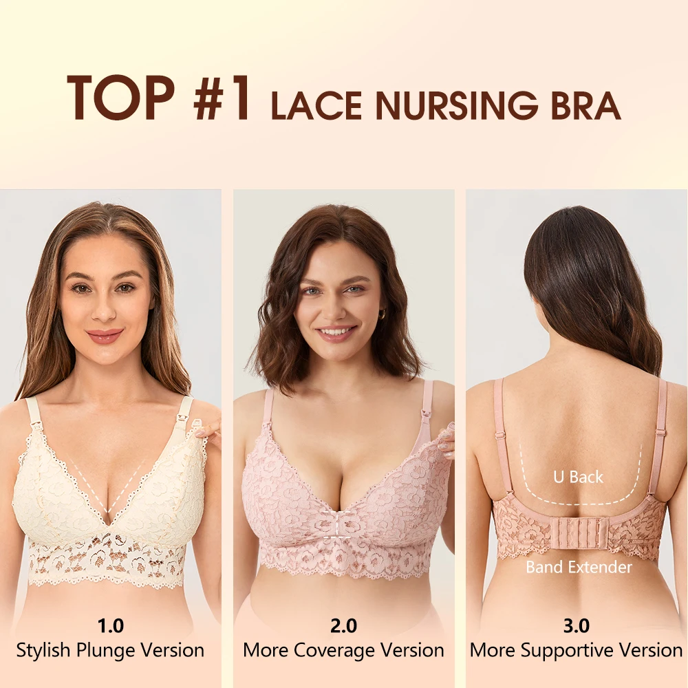 MOMANDA Nursing Bra Lace Sexy Breastfeeding Maternity Wirefree Padded  Lactation Cute Women's Bralette for Pregnant Lingerie