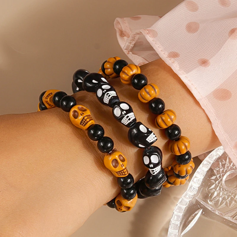 Aihua Halloween Spinne Kürbis Armbänder für Frauen Männer Hip Hop Perlen Armbänder Halloween Schmuck Geschenke – Detail 9