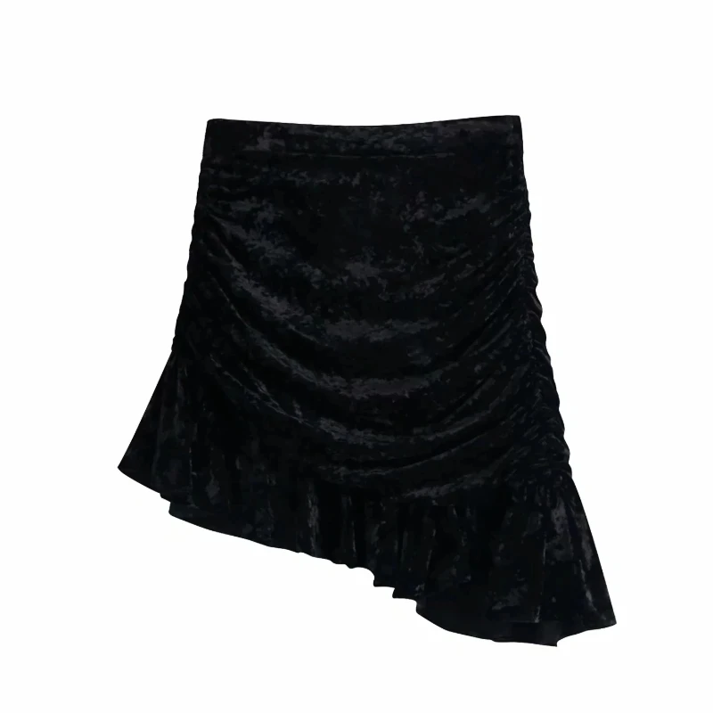 

New Women Ruffled Hem Velvet Irregular Mini Skirt Casual Female Loose Streetwear Ladies P1957