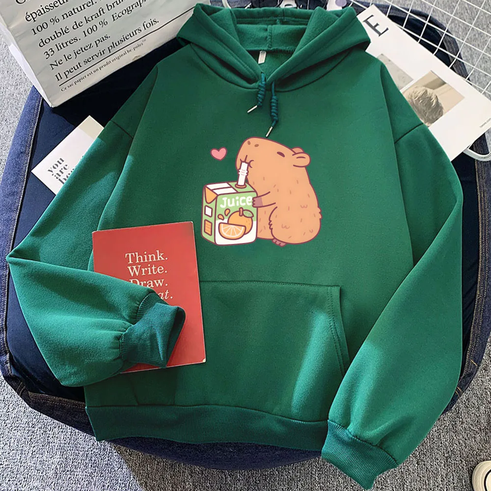 

Cute Capybara Drinking Orange Juice Hoodies Moletom Feminino Kawaii Women/Men Hooded Pullovers Sudaderas Girls Kawaii Clothing