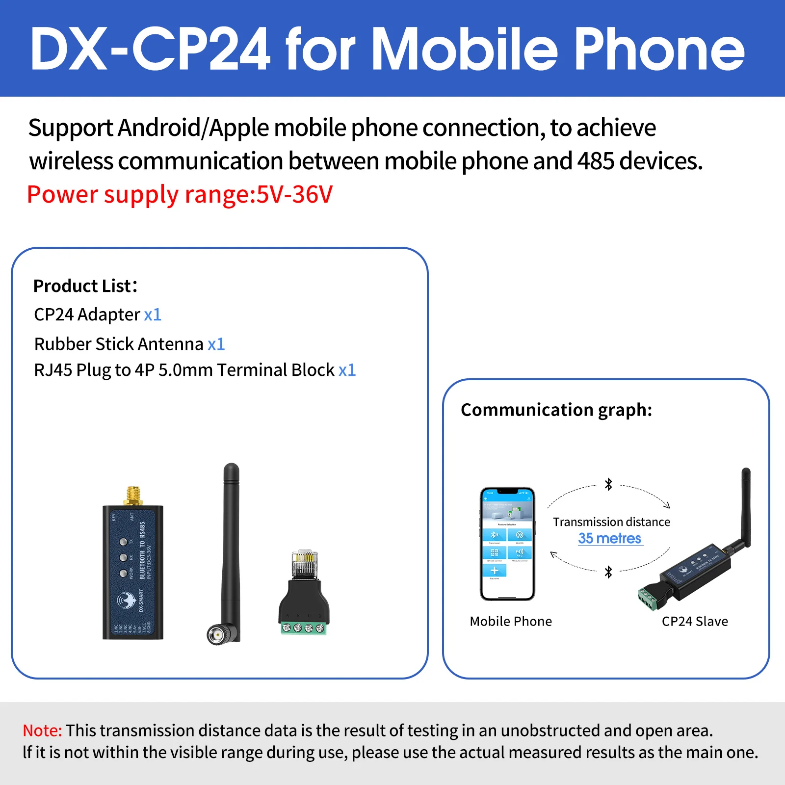 DX-CP24 Converter Wired Device to Wireless for PC RS485 to Bluetooth Serial Adapter Industrial Wireless Bluetooth Communication