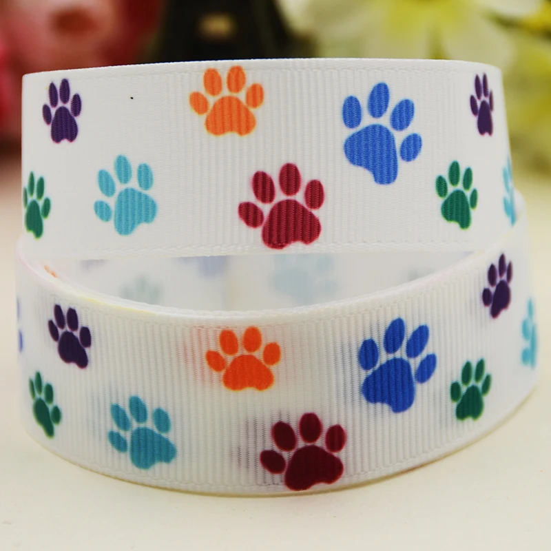 22Mm 25Mm 38Mm 75Mm Dog Paw Print Cartoon Printed Grosgrain Ribbon Decorazione Per Feste 10 Yards X-04979