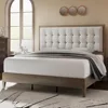Wood Platform Bed Frame Queen Size Upholstered Tufted Headboard/Solid Wood Beds No Box Spring Needed, Bed Frame Queen 1