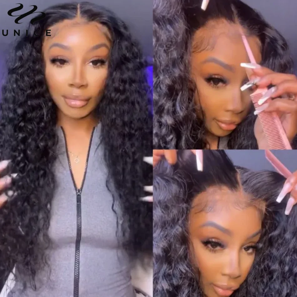 7x5 Inch Pre Cut Lace Invisible Knots Wig Human Hair Pre Plucked Wear Go Glueless Wig UNice New Water Wave Lace Front Wig