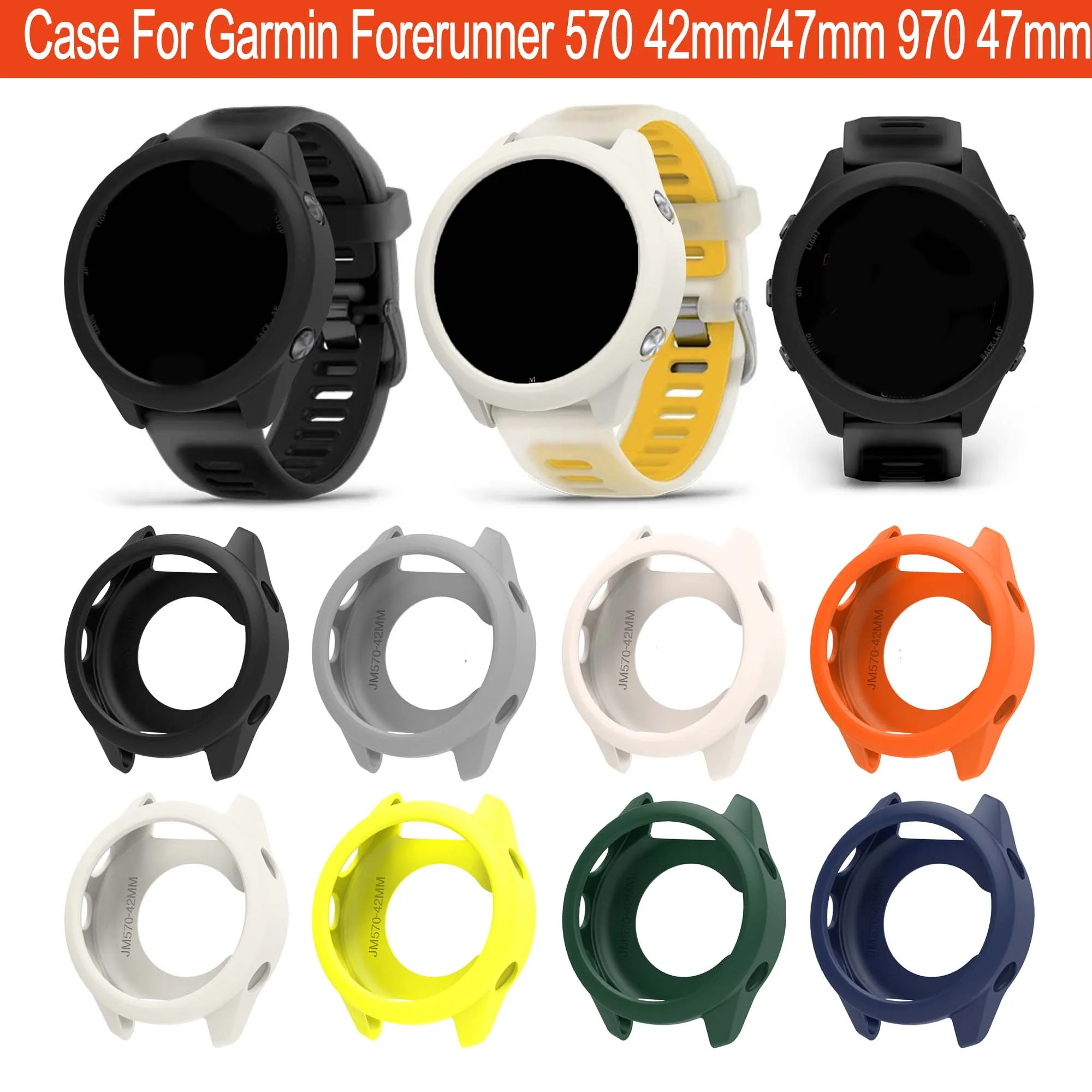 Silicone Watch Case Garmin Forerunner 970/570 42mm/47mm Waterproof Protective Watch Cover