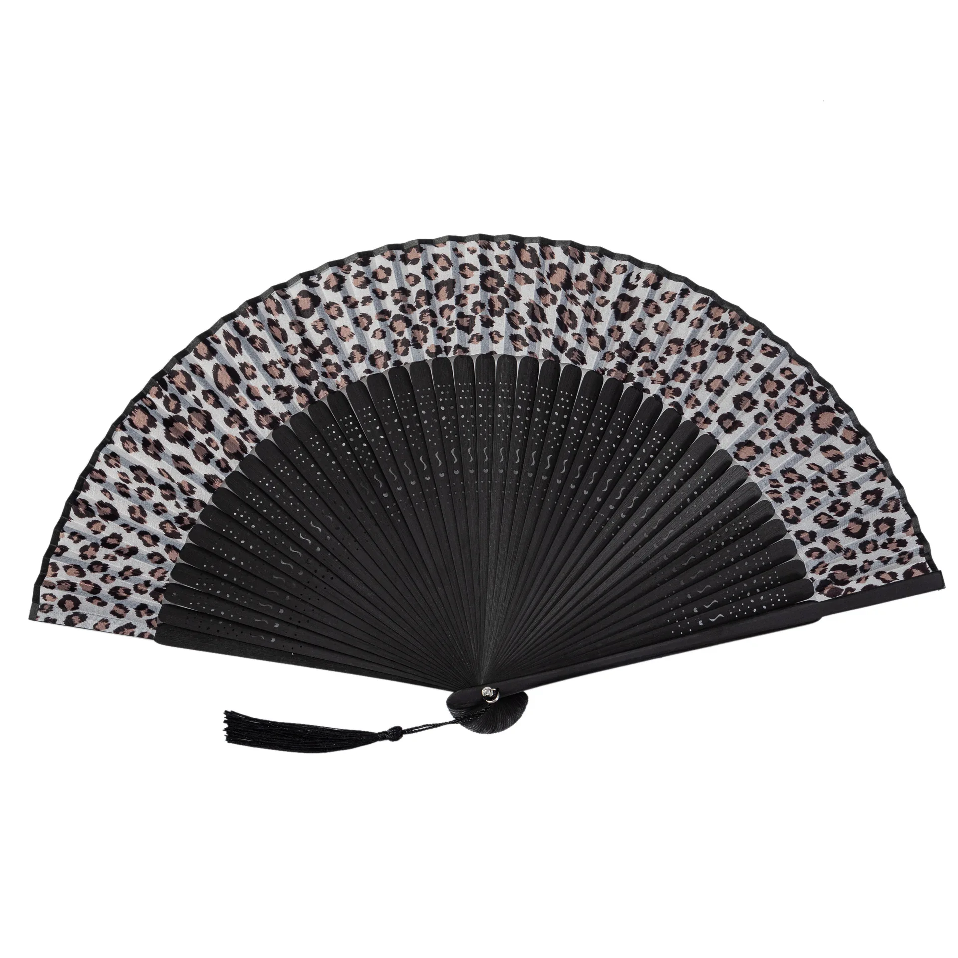 Leopard Print Blossom Print Folding Hand Fans Flower Vintage Fan White Polyester Fans Summer Girls Dancing Fan