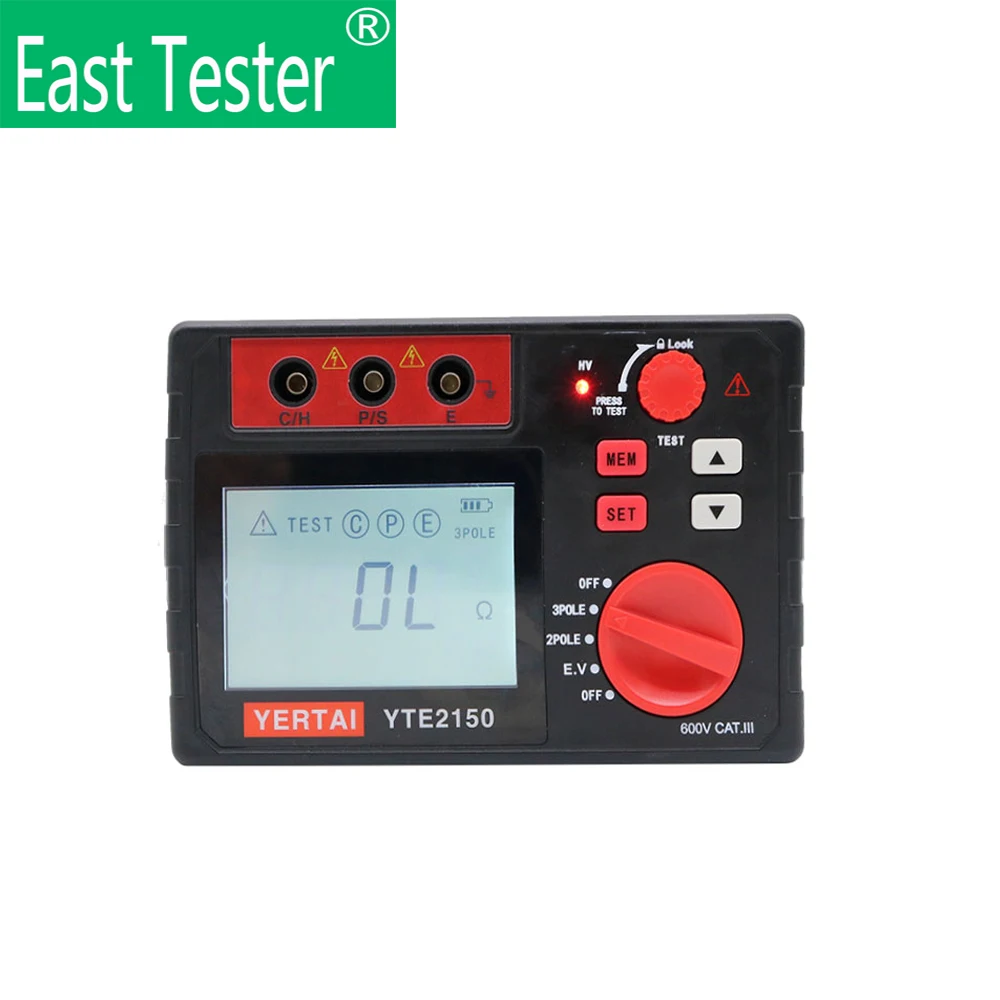 East Tester Earth Resistance Tester,200 ohm YTE2150,2000 ohm YTE2151 Ground Resistance Measure Tool,AC 600V Voltmeter