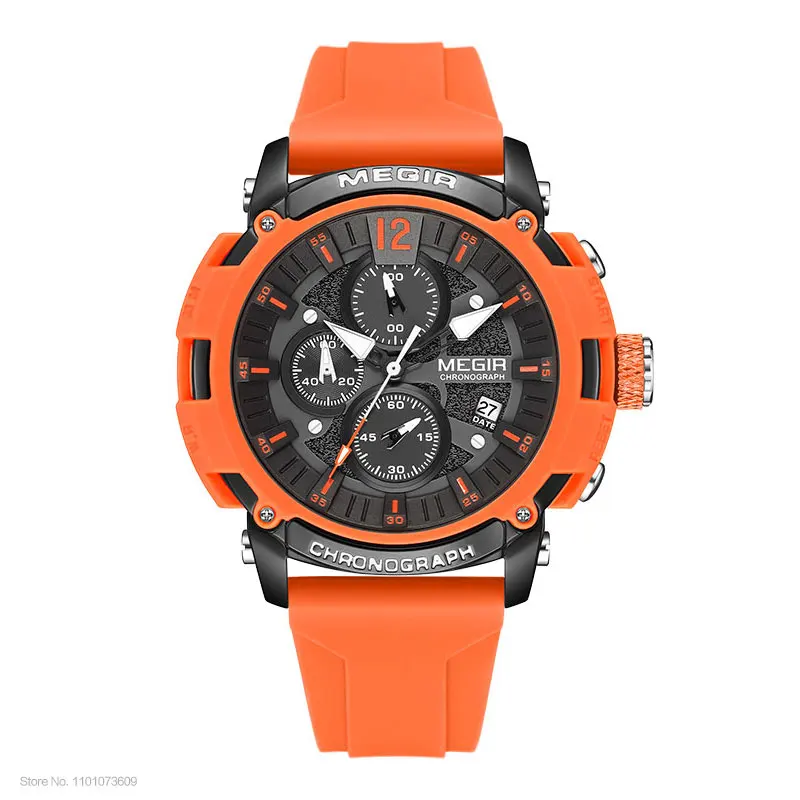 Orange Sport Chronograph Waterproof Watch with Luminous Display and Silicone Strap