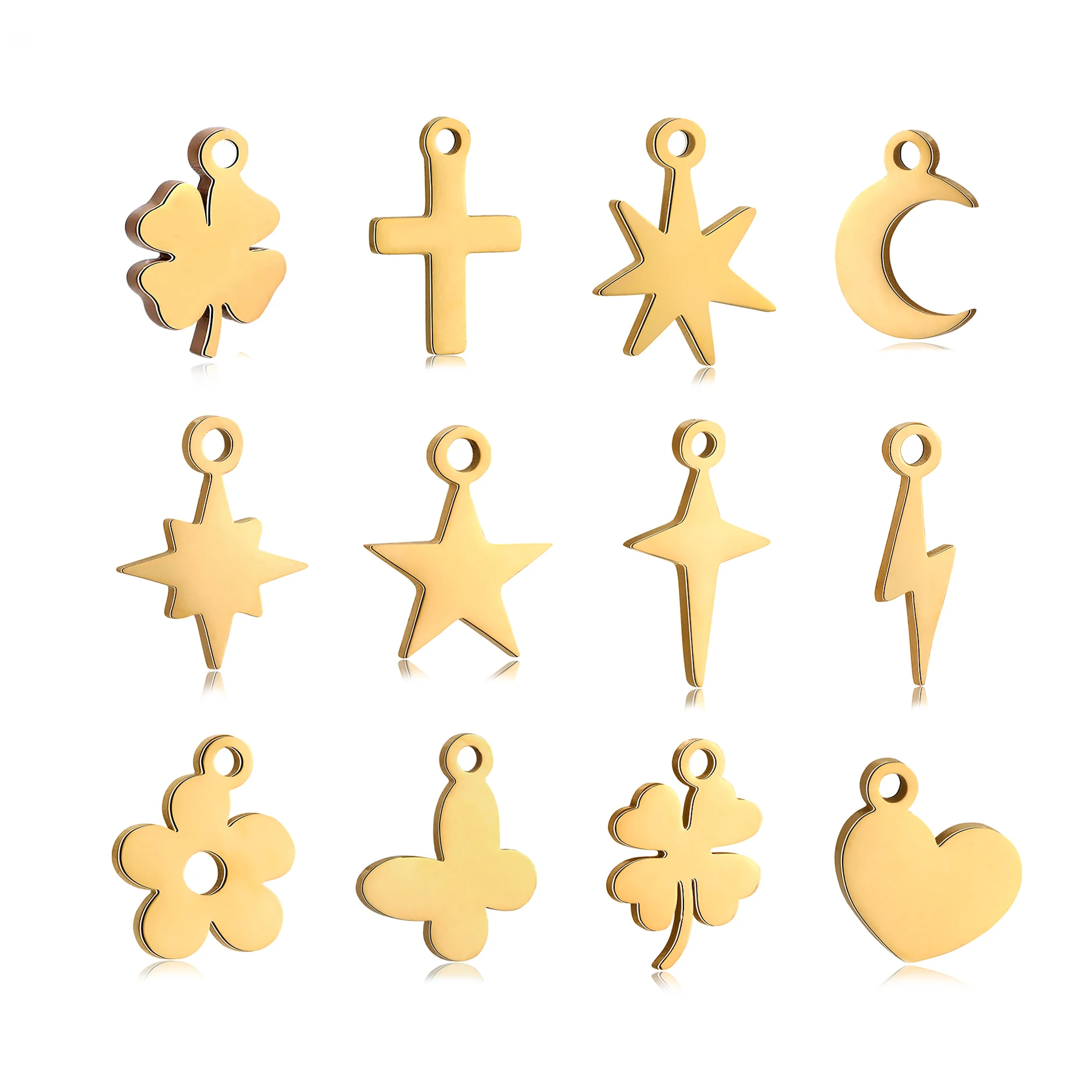 5 Stück Mini-Stern-Mond-Anhänger für die Herstellung von Halsketten, Armbändern, Anhängern, Edelstahl-Blumen-Liebesanhänger, DIY handgefertigter Schmuck