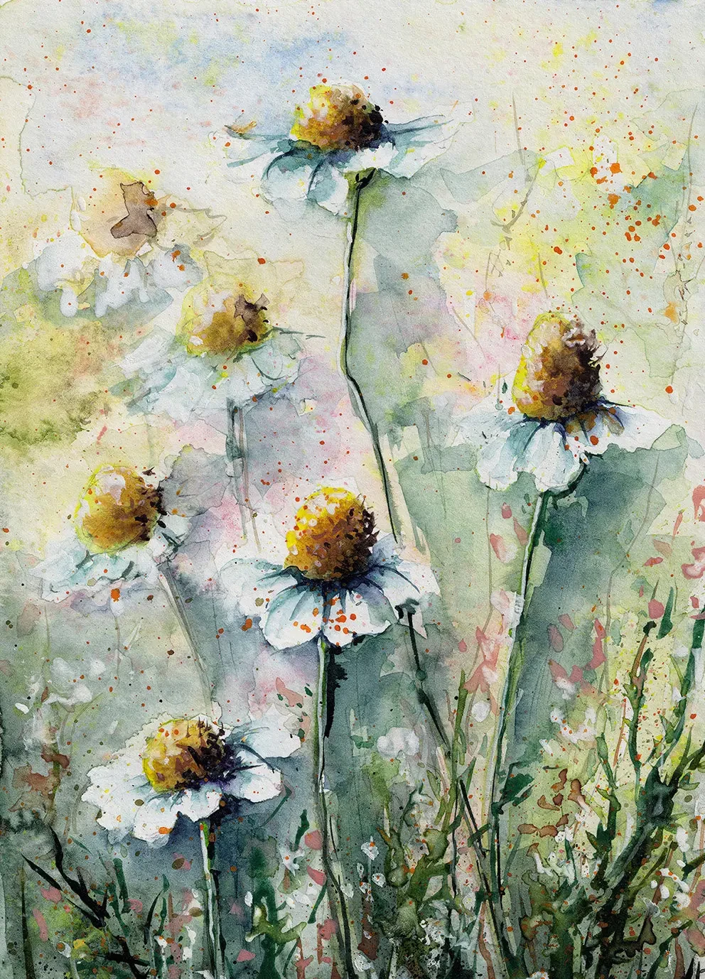 Wildflower Meadow Watercolor Canvas Art - Daisy, Thistle, Forget-Me-Not & Daffodil Wall Decor