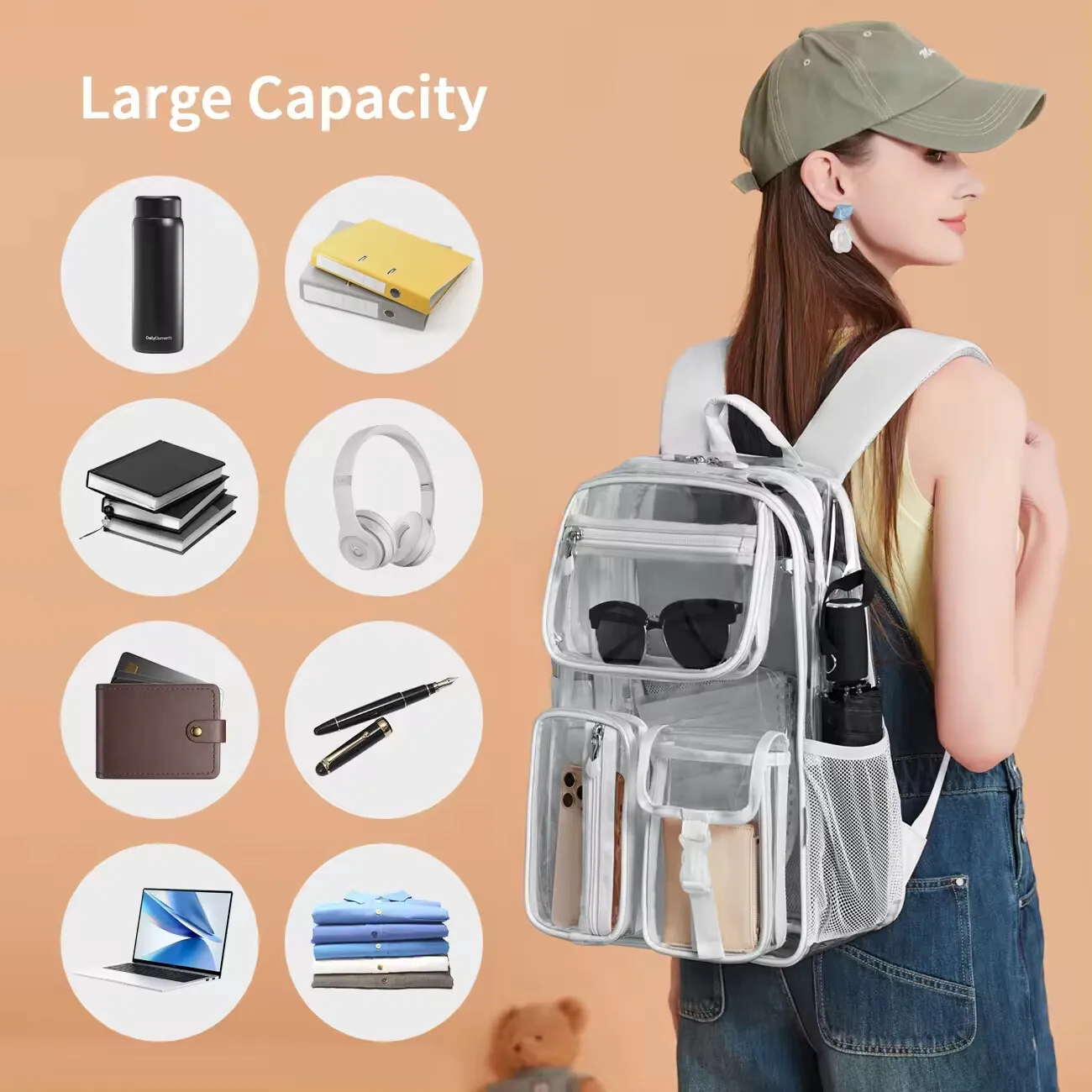 MOK Women Gray Transparent Jelly Backpack Backpack, Fashion Student Lightweight Women Backpack Ladies Casual Simple Backpack