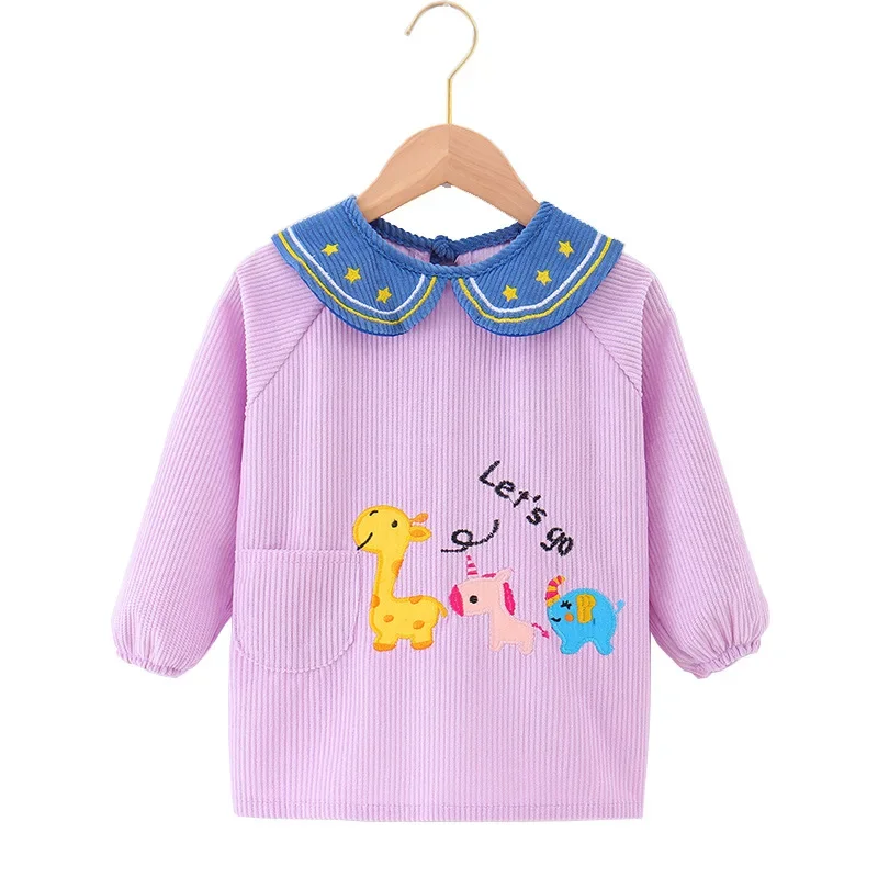 Autumn Winter Children's Plush Bibs Long Sleeve Eating Clothes Full Coverage Dirty Proof Baby Reverse Clothing Cover up