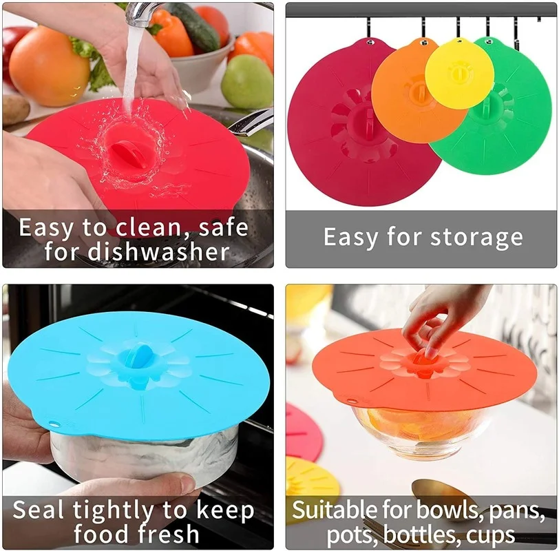 Silicone Suction Lids Cover Set Reusable Food Covers For Bowls Pan Pots Microwave Dishwasher Fridge Freezer Safe 5 Pieces silicone covers bowl cover silicone pot lid