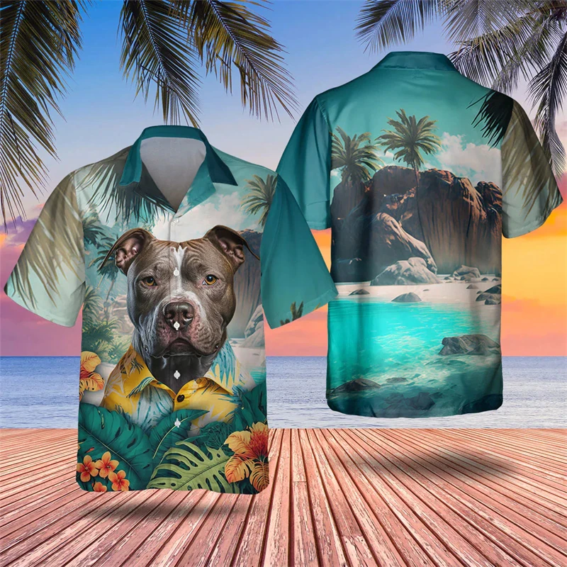 thumbnail image 1 of Camisa hawaiana de oferta de verano para hombre, camisa de anime con perro pitbull en 3D para hombre, ropa de playa de gran tamaño y divertida para hombre, moda de manga corta, 1 of 5