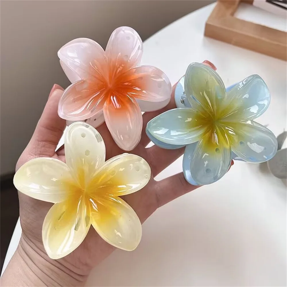 1/2/3PCS Summer Gradient Flower Acrylic Hair Clip For Women Sweet Ponytail Hair Claw Shark Hairpin Barrettes Hair