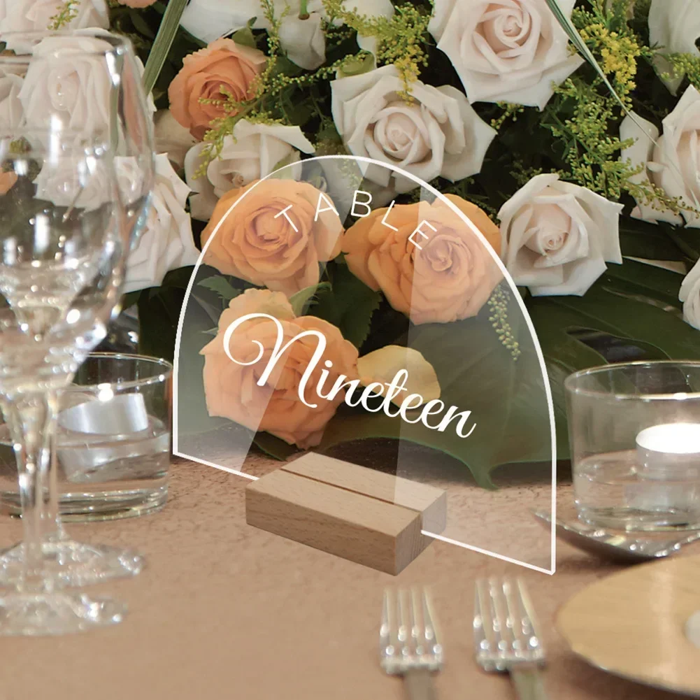 1Pc Acrylic Table Card Sign Tag Wooden Base Blank Clear Reception Display Plaque Stand Holder DIY For Wedding Party Decoration