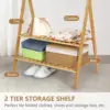 Bamboo Clothing Rack Double Rod Garment Rack with 2 Tier Storage Shelf Closet Organizer for Guest Room, Laundry Room, Apartment, 3