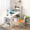 48 Inch Computer Desk with Bookshelf Reversible Study Writing Desk with Storage Shelves CPU Stand Compact Office Desks & Worksta 1