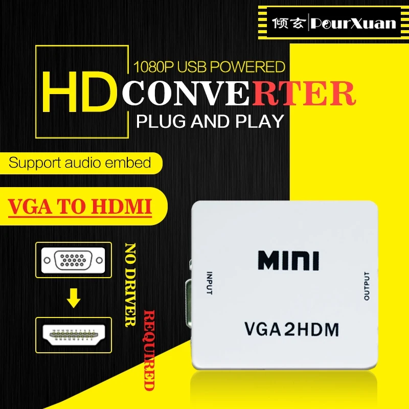 

Переходник с VGA на HDMI, адаптер HD 1080 с HDMI на VGA для ПК, ноутбука, проектора HDTV, микшера для видео и аудио