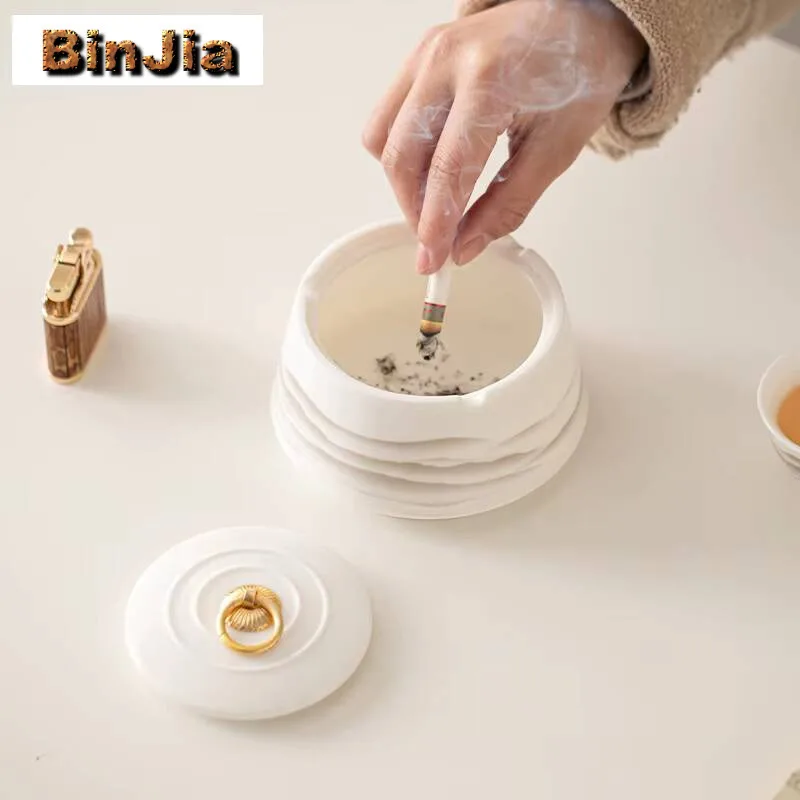 Sheep Fat Jade Ink Distant Mountains Ceramic Covered Ashtray With Anti Fly Ash Small Size Home Office Living Room Decoration 2