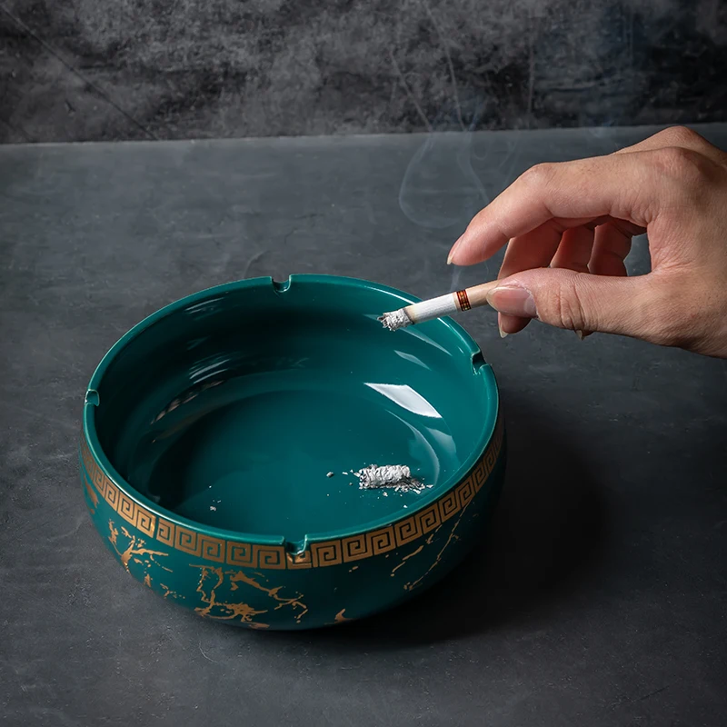 Ceramic Ashtray Marble Pattern Ceramic Ashtray with Cover Anti-fly Ash Sealed Ashtray Round Storage Ornaments Home Living Room Decoration Modern ceramic ashtray