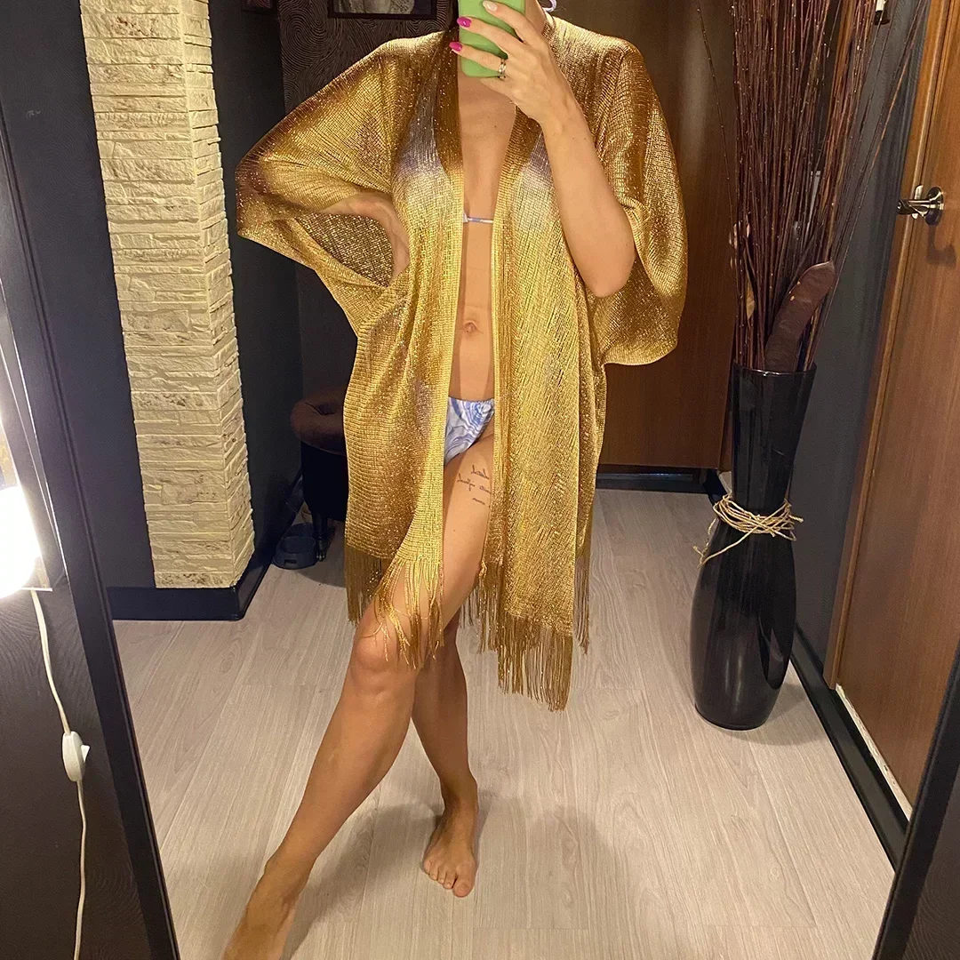 7 Colors Bikini Cover Up Tassel Beach Dress Tunics Swimsuit Bathing Suit Women Shining Cover Ups for Swimwear Women Pareo Plage swimsuit cover up swimsuit coverup