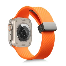 Carbon Fiber Pattern Watch Strap Bracelet - S10 46 - 49 45 44 42mm (Orange)