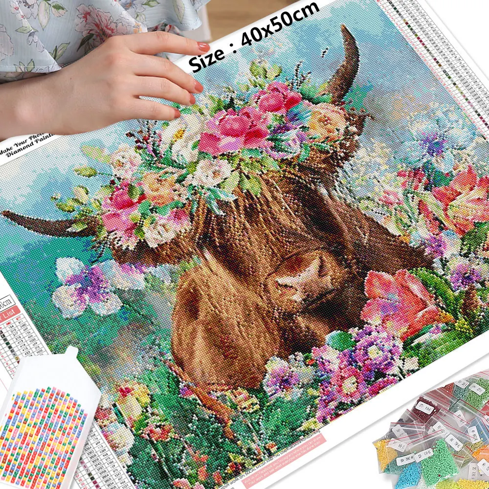 HUACAN Cow Diamond Painting New Arrival Picture Rhinestones Animal Mosaic  Sunflower Decorations For Home - AliExpress