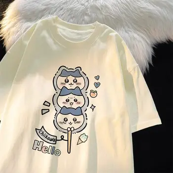 Chiikawa Cute Funny Pattern Women Men Cartoon Summer Fashion T-shirt Casual Loose Comfortable Unisex Round Neck Short Sleeve Top 1
