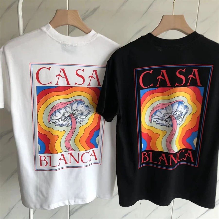 

New Casablanca Mushroom T Shirts Cotton Men Women Casual Couple Black White Classic Short Sleeve Tops Tee Hip hop