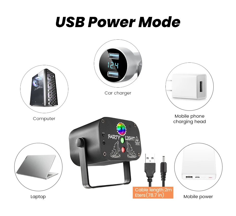 USB Rechargeable Laser Party Light Mini 60 Patterns Projector Remoter Sound Activated Disco Christmas Holiday Decoration