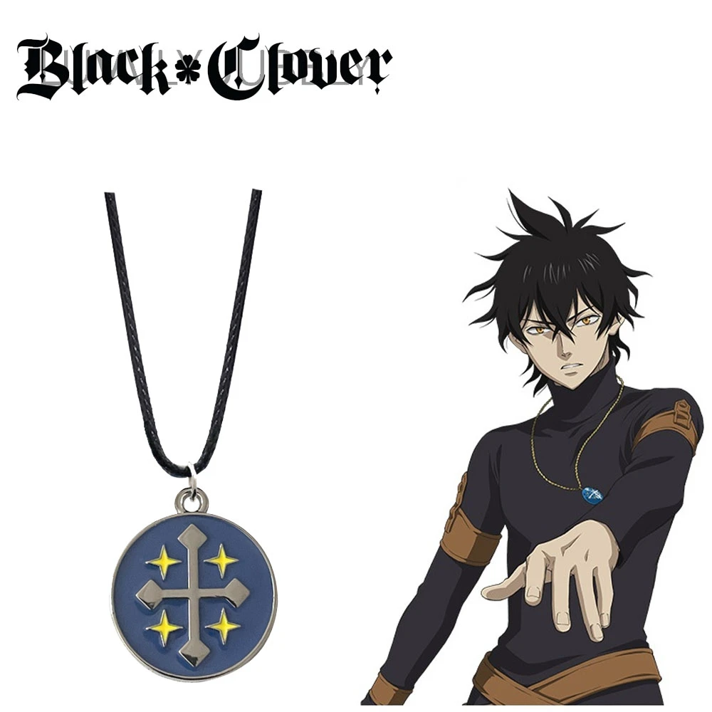 Collar de trébol negro Yuno de Anime, colgante mágico de cruz de piedra de molino azul, accesorios de joyería, accesorio para regalo| | - AliExpress