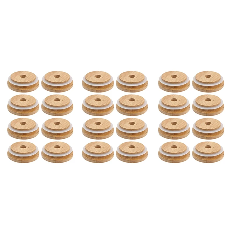 

Retail 24X Reusable Bamboo Jar Lids 70MM Bamboo Mason Jar Lids With Straw Hole For Wide Mouth Mason Jar