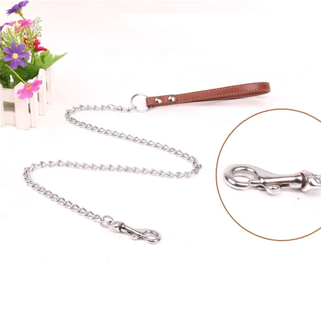 Durable Anti-Bite Metal Dog Chain Lead For Small Medium Large Dog Chain Leash Handle Leads PU Leather Iron Chain Pet Accessories 4