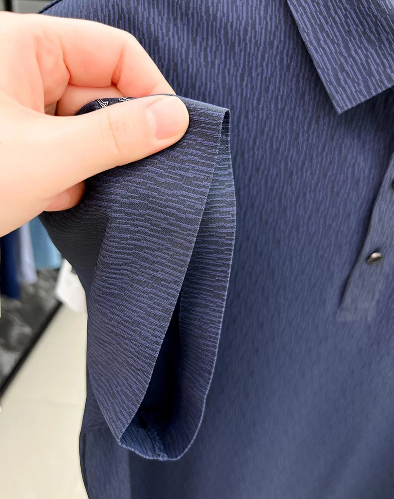 Personality texture striped short sleeve polo shirt men's light luxury brand summer silky breathable fashion embossed T-shirt 27 Sab1609c59853486ea5f0208a1f6142dfN