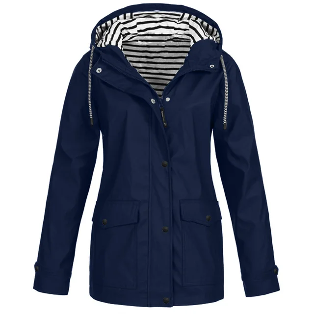 2025 Outdoor Sports Hooded Jacket Women Spring Autumn Windproof Waterproof Windbreakers Lady Stripe Lining Oversize Loose Coats 4