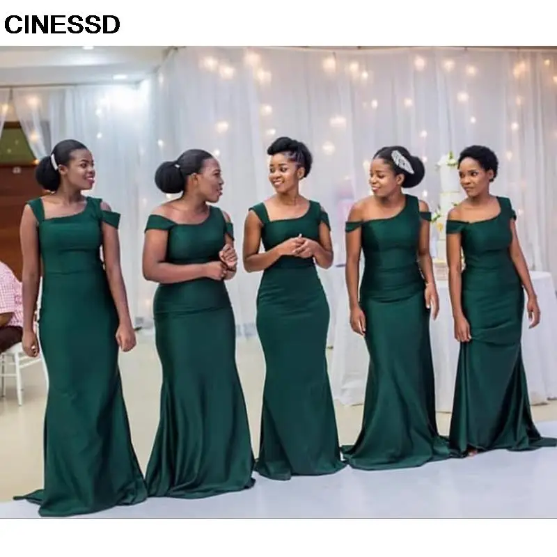 Emerald Green Mermaid Bridesmaid Dresses Off The Shoulder Long Wedding Party Dress African Girl Women Prom Gowns customized bridesmaid dresses