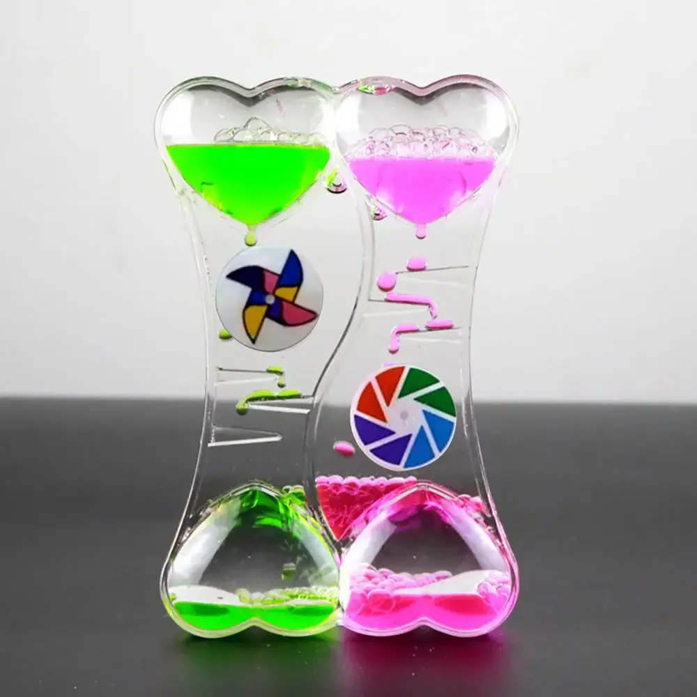 Toy Double Heart Liquid Motion Bubble Drip Oil Hourglass Timer Clock Kids Gift