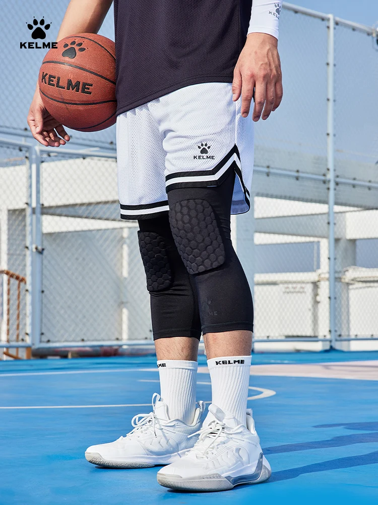 Kelme Knee Protection Basketball Capris Men's Honeycomb Anti-collision Belt Leg Protection Training Leggings