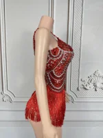 Sexy Sparkly Red Rhinestones Tassels Bodysuit Women Show Performance Dance Costume Nightclub Outfit Singer Dancer Stage Wear - Image 4