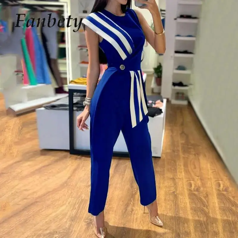 

Fashion Slim Women High Waist One Piece Bodysuit New Irregular Long Pants Jumper 2YK 2023 Striped Patchwork Lady Jumpsuit