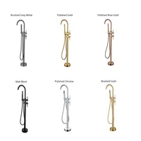 ก๊อกอ่างอาบน้ำทองคำสีกุหลาบ/แปรงปัดสีเทาที่จับคู่ทำจากทองเหลืองพร้อมก๊อกผสมน้ำอาบน้ำในห้องน้ำ 5