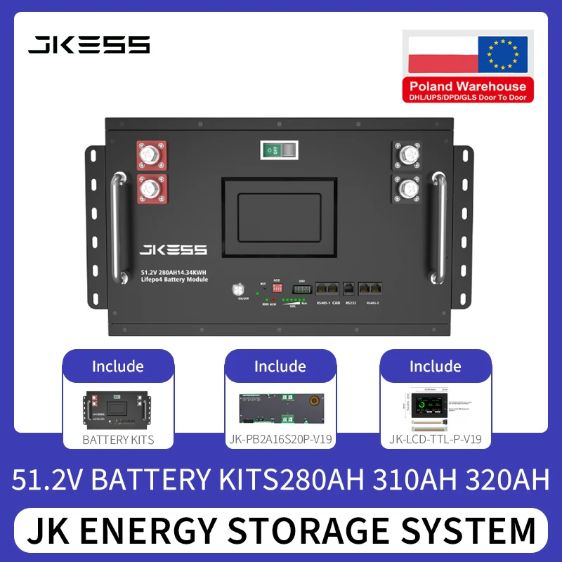 JKESS 6U 배터리 키트 Lifepo4 48V 51.2V 280AH 15KW Lifepo4 배터리 키트 태양열 저장용 보조베터리 세금 무료 EU 재고 판매 중