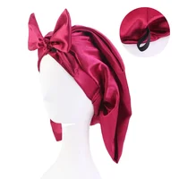 Kawaii Cat Ears Sleeping Cap For Women Silky Satin Bowknot Bonnet Solid Long Hair Night Cap Beauty Hair Care Bonnets Shower Cap 1
