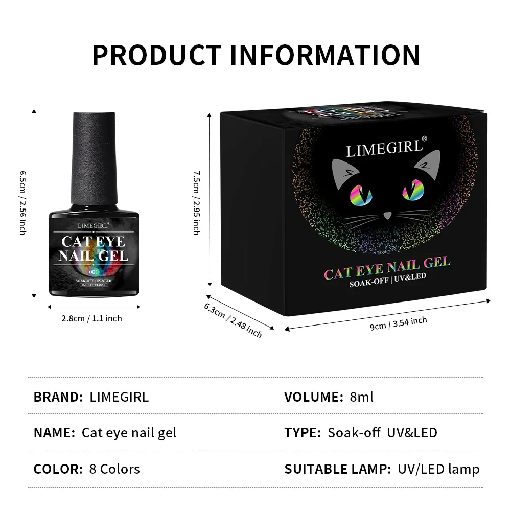 Limegirl Magnetic Cat Eye UV Gel Set Nail Polish Magnet Laser Nail Art Varnish sparkly Off UV Gel Nail Art Kit 5