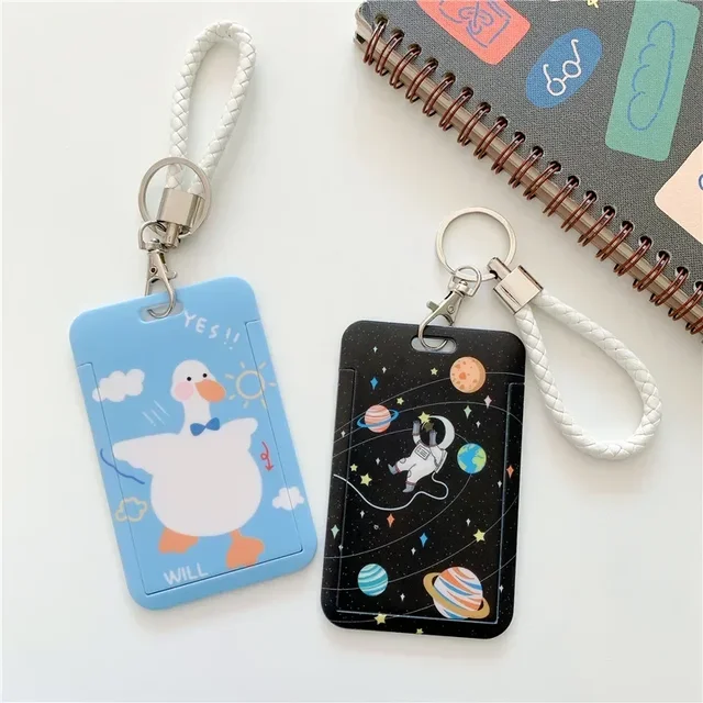 1Pc Solid Color Student Bus ID Card Protective Cover Keyring School Access Door Card Credit Card Holder Bag Set Key Chain 6