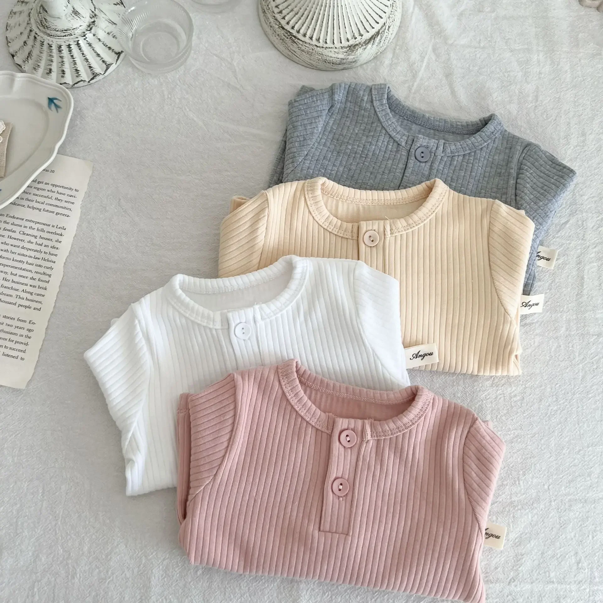 Newborn Baby Boys Girls Cotton T-shirt Clothes Toddler Crewneck Long Sleeve Solid Casual Autumn Tops 3-36Months