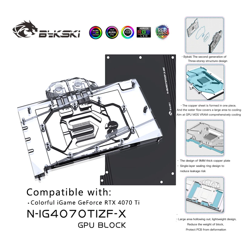 Bykski Rtx 4070Ti Waterblock Per Colorato 4070 Ti Battle Ax Gpu Block Scheda Video Water Cooler 5V/12V Rgb Sync, N-Ig4070Tizf-X