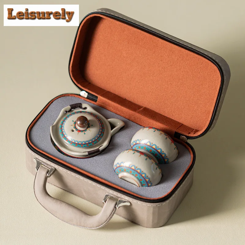 Ru Kiln Dunhuang Ruyi Tea Set Complete Set Ancient Tea Ceremony Set Tea Brewing Teapot and Tea Cup Set for Tea Supplies Craft